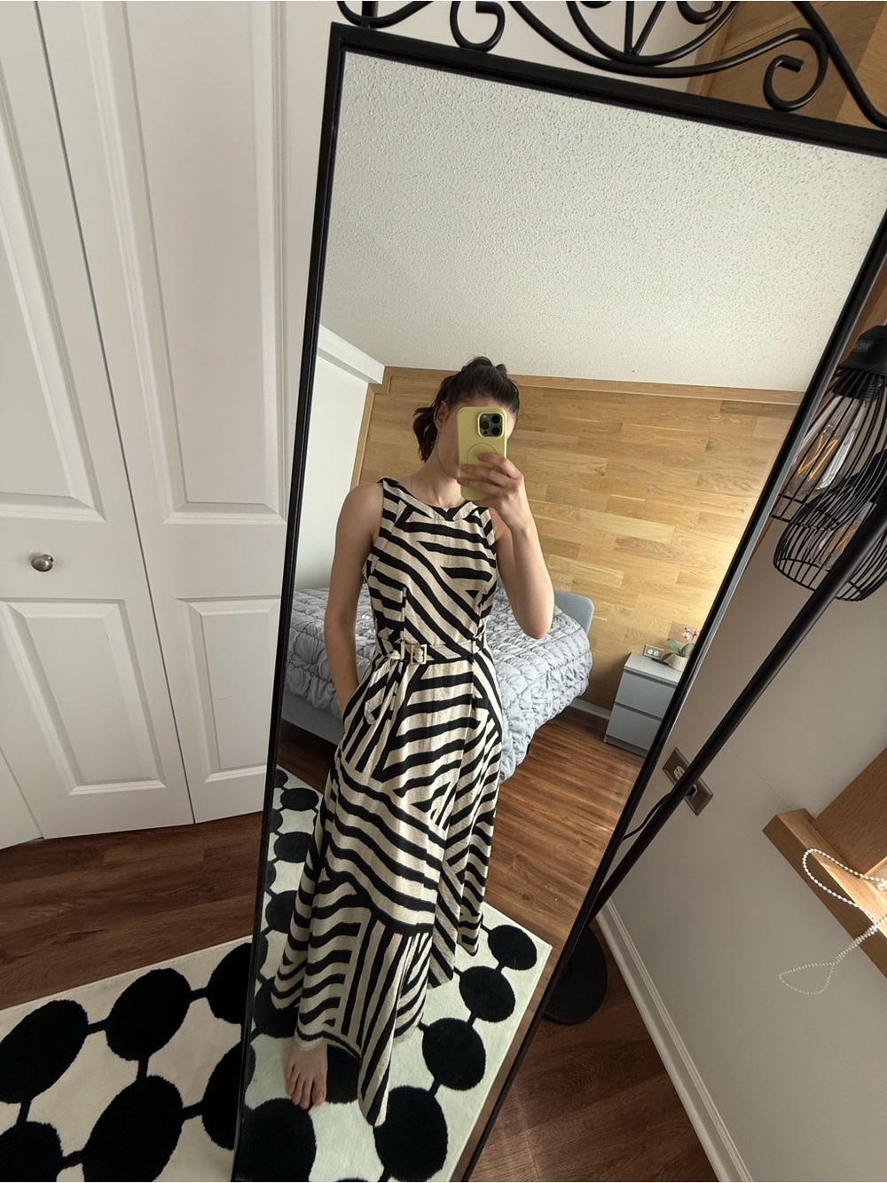 Karl Lagerfeld Black and Cream Zebra-Stripe Maxi Dress